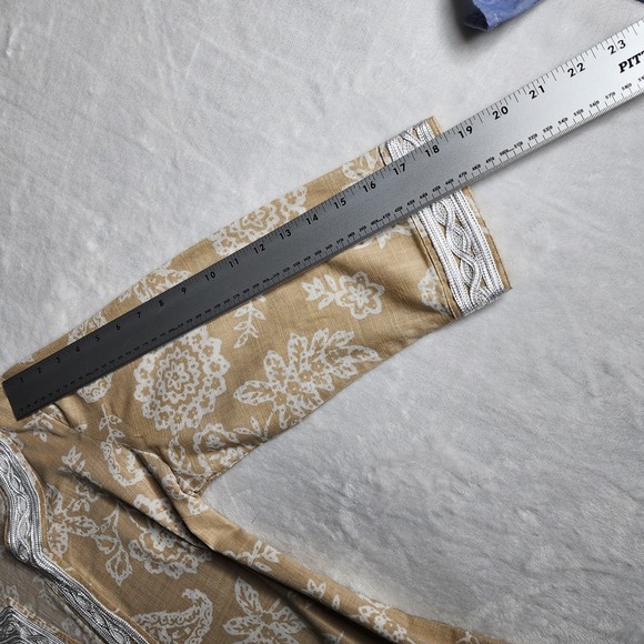 Womens Krazy Kat Lace V Neck Boho Floral Tunic Tan M White Cotton - Picture 12 of 16